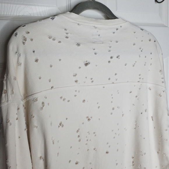 NSF White Destroyed Distressed Terry Lace Up Pullover Sweatshirt - Picture 6 of 9